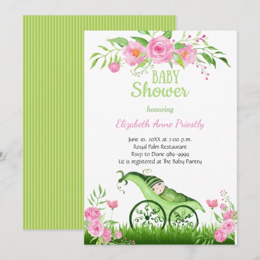Uitnodiging tot Baby shower van Green Pea (Voorkant / Achterkant)