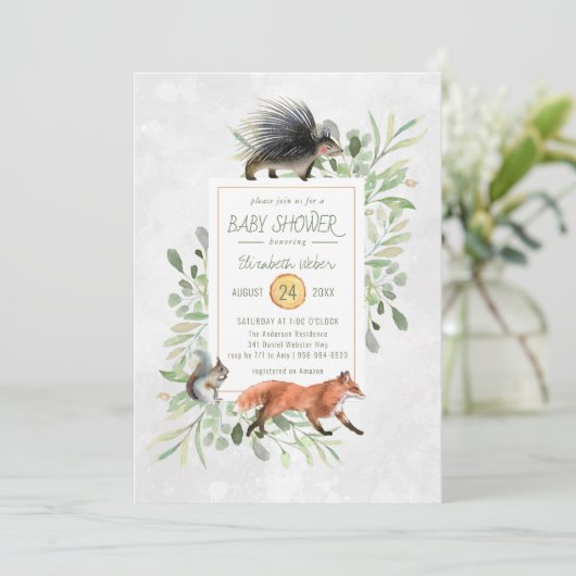 Uitnodiging tot Baby shower van Groen bos (Staand voorkant)