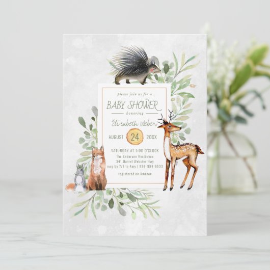 Uitnodiging tot Baby shower van Groen bos (Staand voorkant)