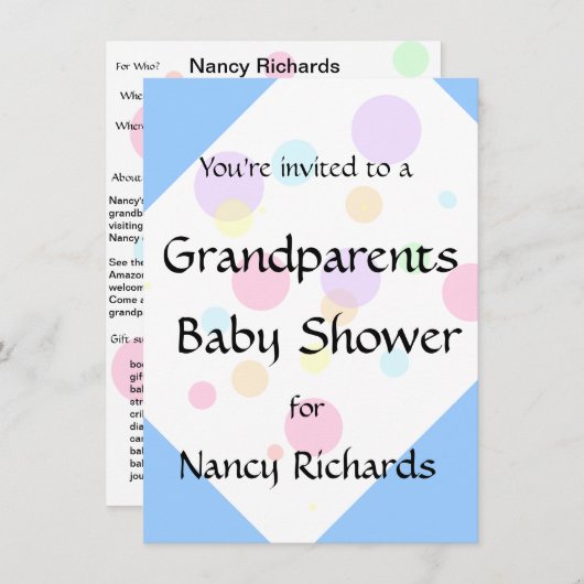 Uitnodiging tot Baby shower van grootouders - Jong (Voorkant / Achterkant)