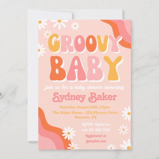 Uitnodiging tot Baby shower van Groovy (Voorkant)