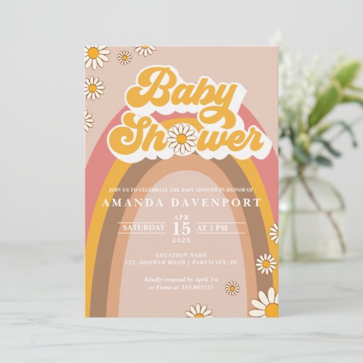 Uitnodiging tot Baby shower van Groovy (Staand voorkant)