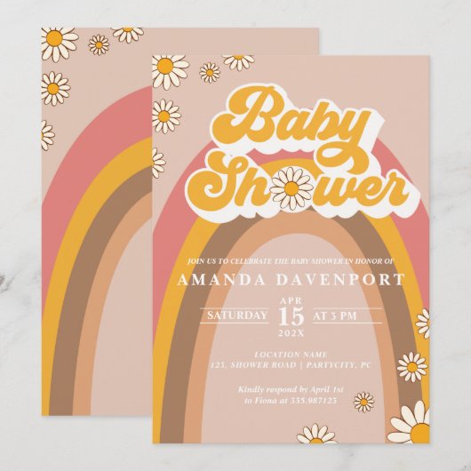 Uitnodiging tot Baby shower van Groovy (Voorkant / Achterkant)