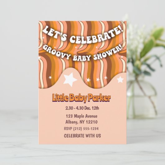 Uitnodiging tot Baby shower van Groovy (Staand voorkant)