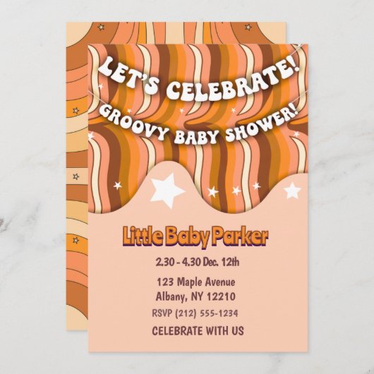 Uitnodiging tot Baby shower van Groovy (Voorkant / Achterkant)