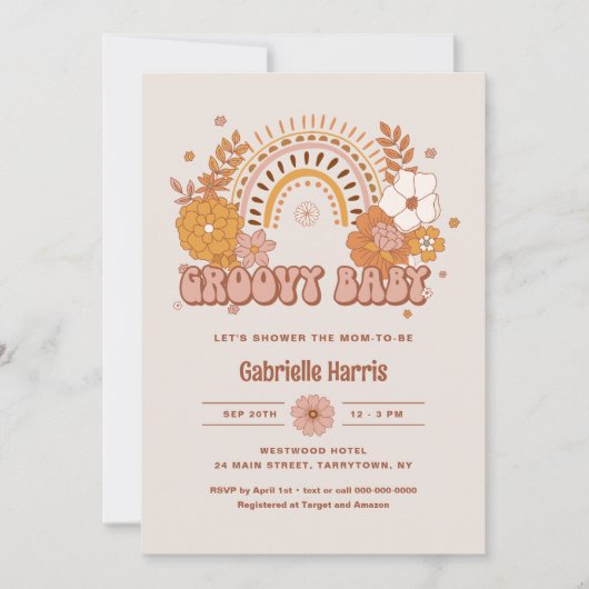 Uitnodiging tot Baby shower van Groovy (Voorkant)