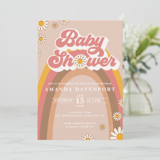 Uitnodiging tot Baby shower van Groovy Girl (Staand voorkant)