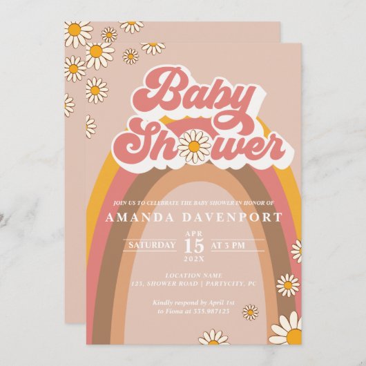 Uitnodiging tot Baby shower van Groovy Girl (Voorkant / Achterkant)