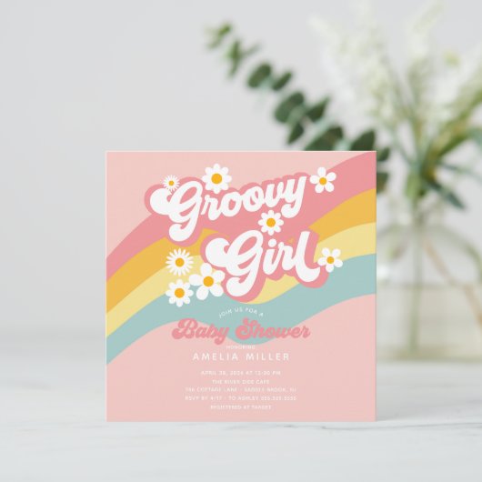 Uitnodiging tot Baby shower van Groovy Girl (Staand voorkant)