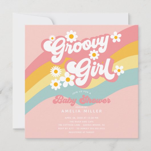 Uitnodiging tot Baby shower van Groovy Girl (Voorkant)