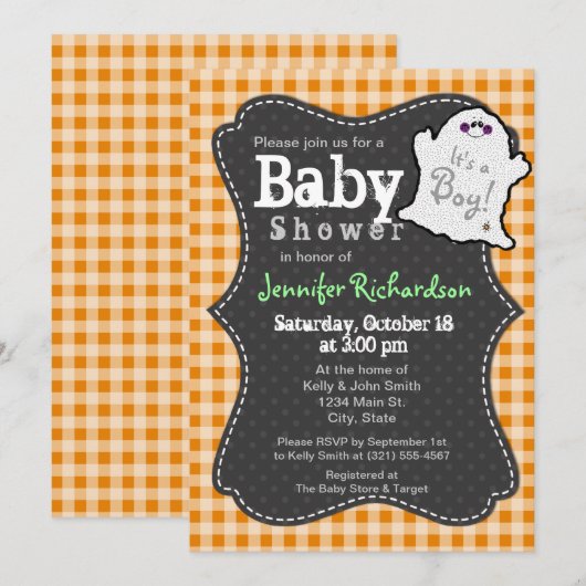 Uitnodiging tot Baby shower van Halloween (Voorkant / Achterkant)