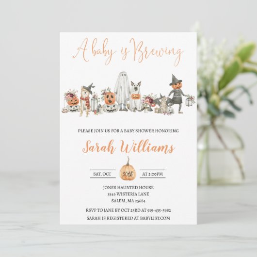 Uitnodiging tot Baby shower van Halloween (Staand voorkant)