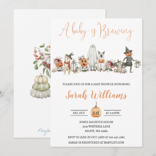 Uitnodiging tot Baby shower van Halloween (Voorkant / Achterkant)