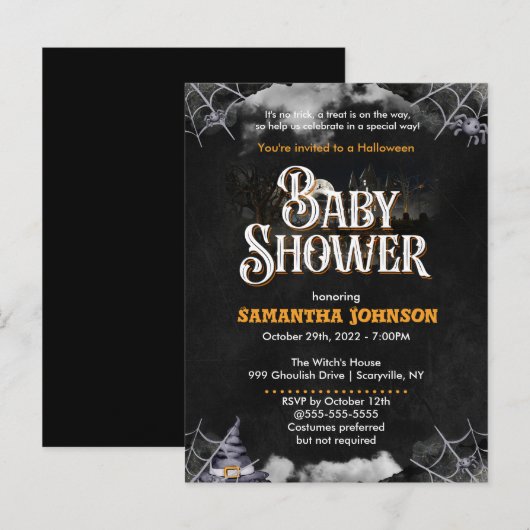 Uitnodiging tot Baby shower van Halloween (Voorkant / Achterkant)