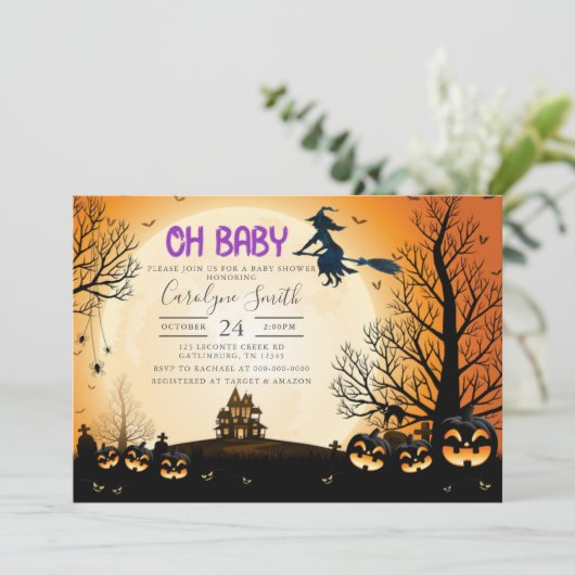 Uitnodiging tot Baby shower van Halloween (Staand voorkant)
