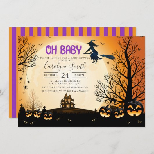 Uitnodiging tot Baby shower van Halloween (Voorkant / Achterkant)