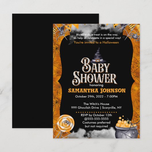 Uitnodiging tot Baby shower van Halloween (Voorkant / Achterkant)