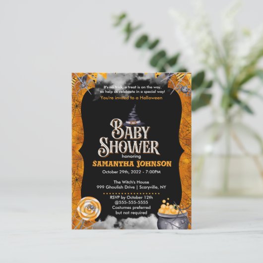 Uitnodiging tot Baby shower van Halloween (Staand voorkant)