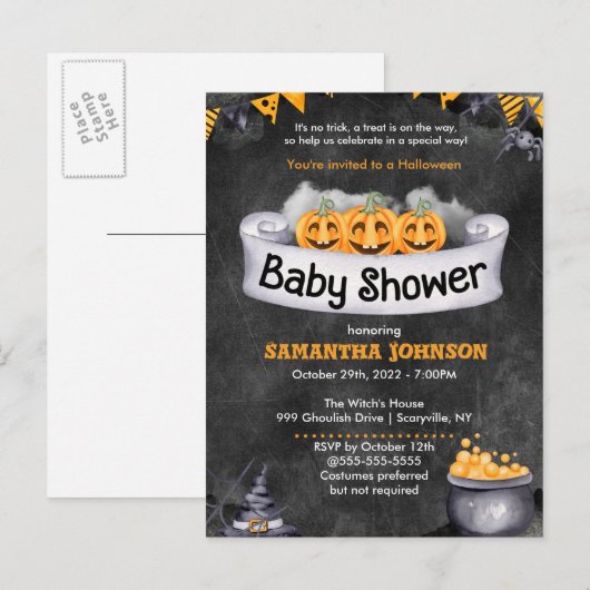 Uitnodiging tot Baby shower van Halloween (Voorkant / Achterkant)