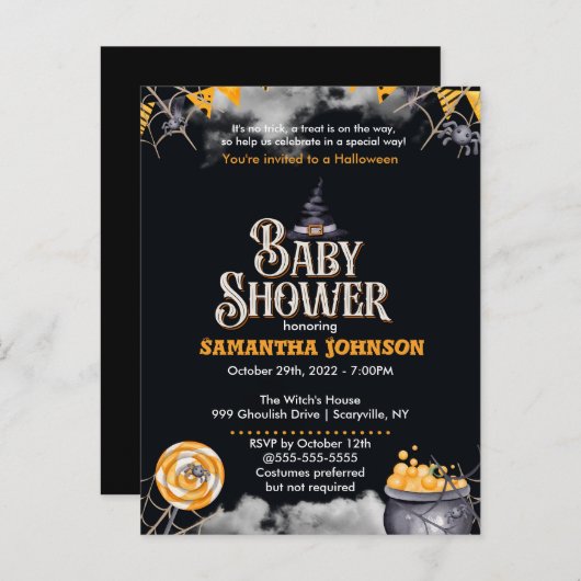 Uitnodiging tot Baby shower van Halloween (Voorkant / Achterkant)