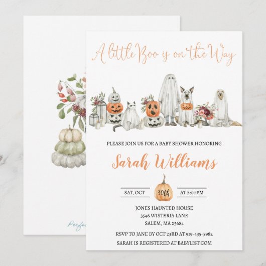Uitnodiging tot Baby shower van Halloween (Voorkant / Achterkant)