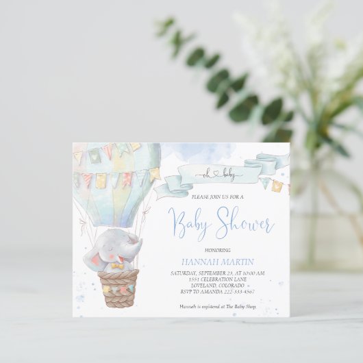 Uitnodiging tot Baby shower van het Elephant-budge (Staand voorkant)