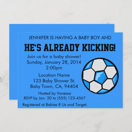 Uitnodiging tot Baby shower van het voetbal, (Voorkant / Achterkant)