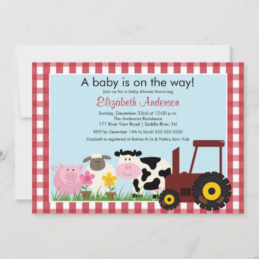 Uitnodiging tot Baby shower van hobbydieren (Voorkant)