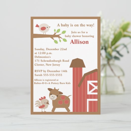 Uitnodiging tot Baby shower van hobbydieren (Staand voorkant)