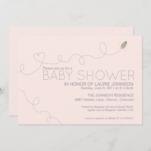 Uitnodiging tot Baby shower van Honey Bee (Voorkant / Achterkant)