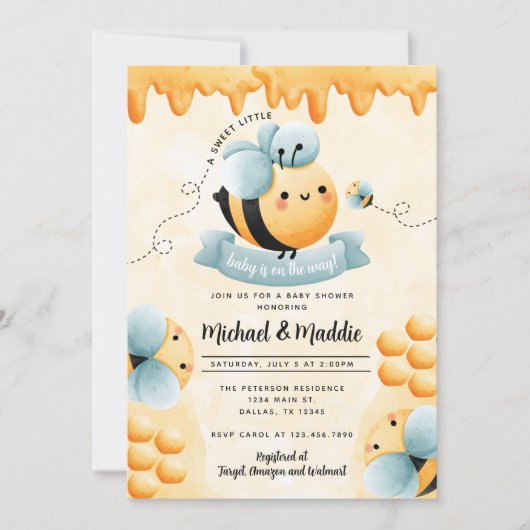 Uitnodiging tot Baby shower van Honey Bee (Voorkant)