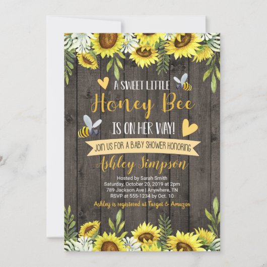 Uitnodiging tot Baby shower van Honey Bee (Voorkant)