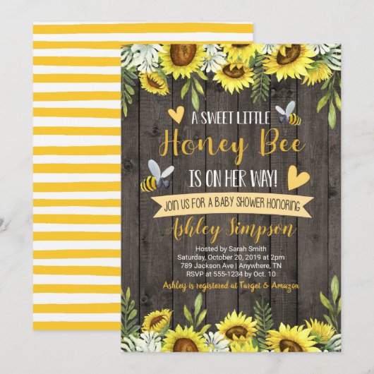 Uitnodiging tot Baby shower van Honey Bee (Voorkant / Achterkant)