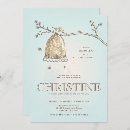 Uitnodiging tot Baby shower van Honey Bee (Voorkant / Achterkant)