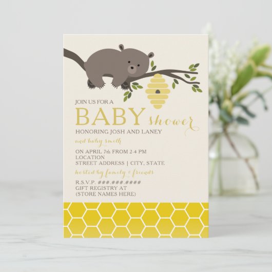 Uitnodiging tot Baby shower van honing Beer (Staand voorkant)