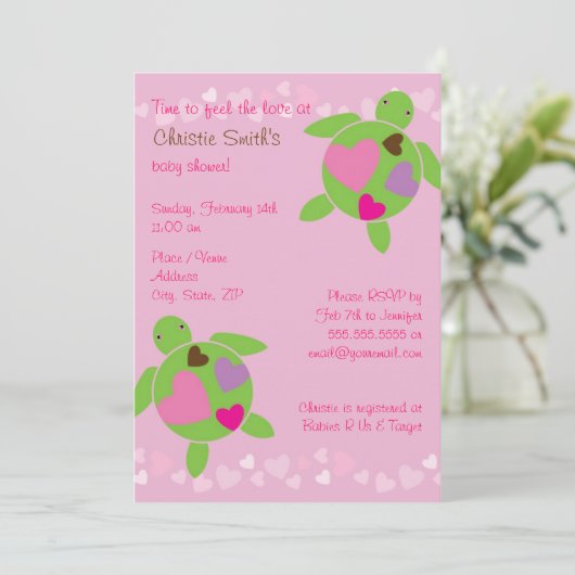 Uitnodiging tot Baby shower van honoraria en harte (Staand voorkant)