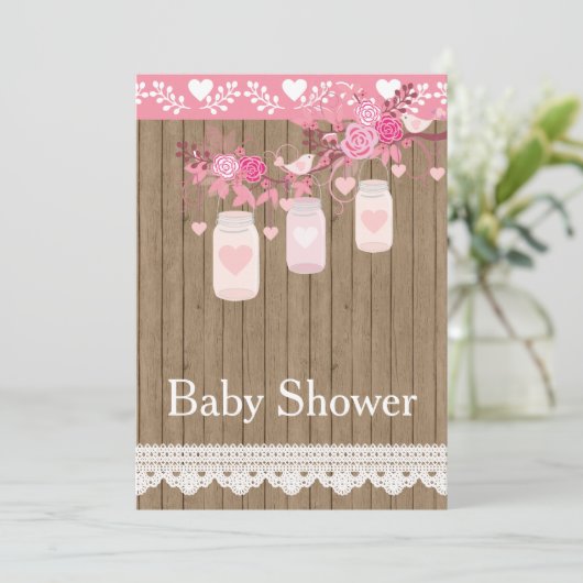 Uitnodiging tot Baby shower van hout uit de deelst (Staand voorkant)
