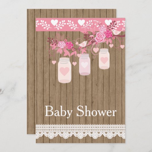 Uitnodiging tot Baby shower van hout uit de deelst (Voorkant / Achterkant)