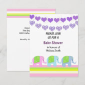 Uitnodiging tot Baby shower van Indische olifanten (Voorkant / Achterkant)