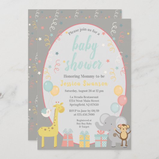 Uitnodiging tot Baby shower van katoendieren - bla (Voorkant / Achterkant)