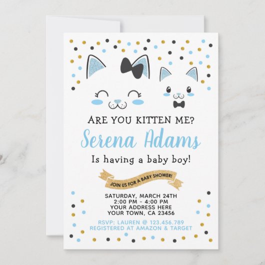 Uitnodiging tot Baby shower van Kitty Cat Boys (Voorkant)