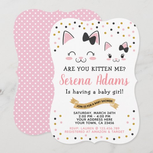 Uitnodiging tot Baby shower van Kitty Cat Girls (Voorkant / Achterkant)