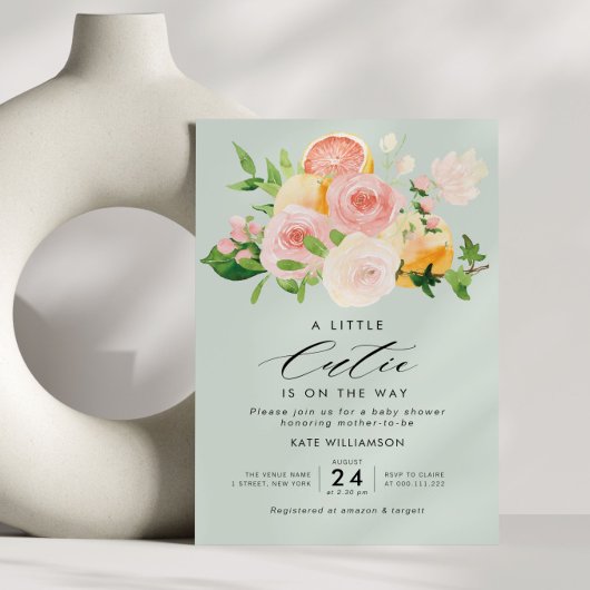uitnodiging tot baby shower van kleine cutie citru