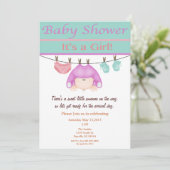 Uitnodiging tot Baby shower van lavendel en groen  (Staand voorkant)