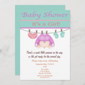 Uitnodiging tot Baby shower van lavendel en groen  (Voorkant / Achterkant)