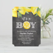 Uitnodiging tot Baby shower van Lemon Boy Chalkboa (Staand voorkant)