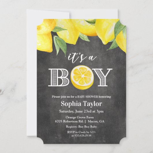 Uitnodiging tot Baby shower van Lemon Boy Chalkboa (Voorkant)