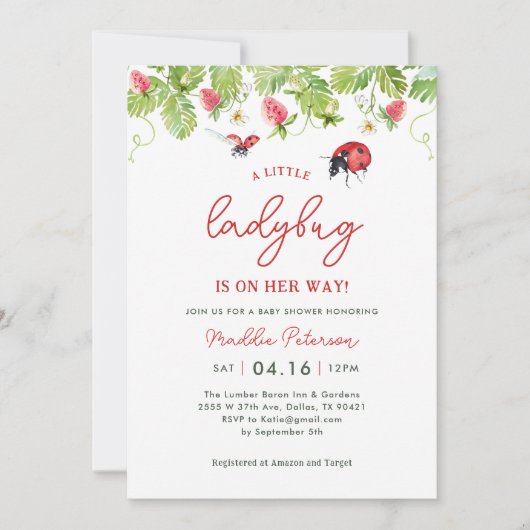 Uitnodiging tot Baby shower van lente Little Ladyb (Voorkant)