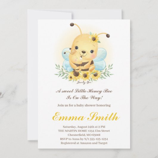Uitnodiging tot Baby shower van Little Honey Bee (Voorkant)