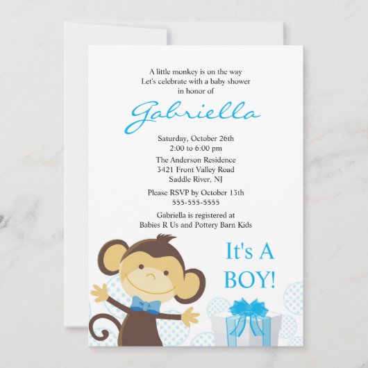 Uitnodiging tot Baby shower van Little Monkey Boy (Voorkant)